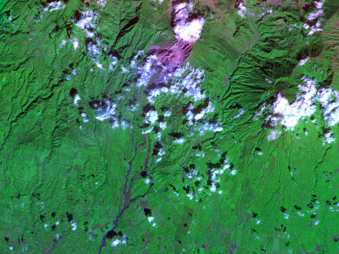 Santa Maria, shown in this satellite image taken in mid-January 2007, is a 12,375-foot-tall stratovolcano in Guatemala, composed of layers of hardened ash, lava and rock. When it erupted in 1902, it wreaked havoc on southwestern Guatemala. The volcano awakened again in 1922 and has been erupting ever since.