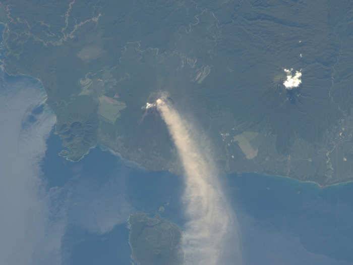 Ulawun Volcano, photographed here by an Expedition 34 crew member on the International Space Station, is one of the most active volcanoes on the island of New Britain, Papua New Guinea. It is also one of the highest, with an elevation of more than 7,600 feet. It last erupted in 2013.