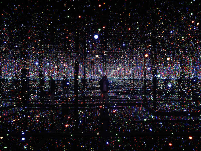 Japanese artist Yayoi Kusama has an obsession with polka dots, and this dazzling installation, titled "Infinity Mirrored Room - Filled With the Brilliance of Life" is quite a unique take.