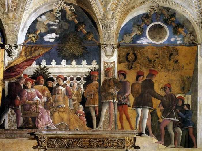 The paintings were arranged on a timeline according to the date it was made, so each painting could be critiqued with a historical point of view. The algorithm looked for paintings that differed from the work that came before to measure its novelty. This fresco mural by Andrea Mantegna decorates one of the walls in a castle in Mantua, Italy.