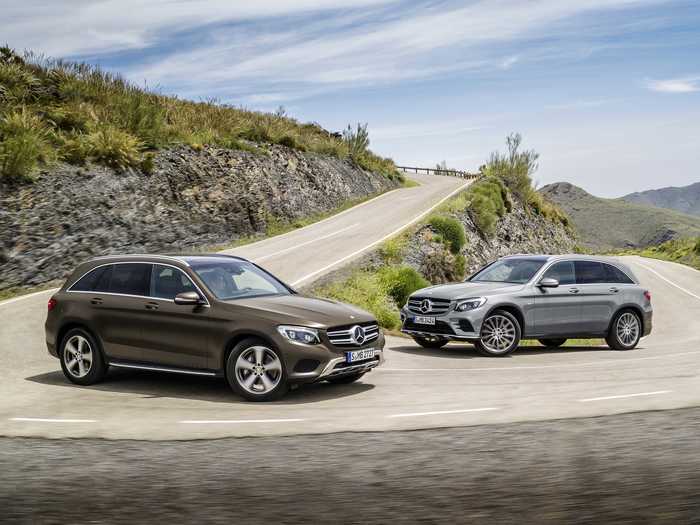 Here both the GLC 300 and GLC 300 4MATIC are pictured side by side. The 4MATIC is the all-wheel-drive version.