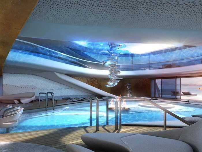 A bi-level spa and bar at the back of the boat makes for a total party room. Another pool is located on the top deck.