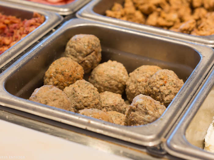 When it came time to pick toppings, Chef Brad encouraged me that "less is more." The meatballs, made with all-white turkey meat and portobello mushrooms, had me drooling.