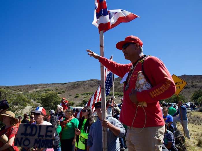 Earl DeLeon, one of the protest leaders, told the group to continue moving up the mountain.