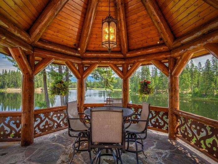 On warmer days, dine outside in the raised gazebo and gaze out on the lake.