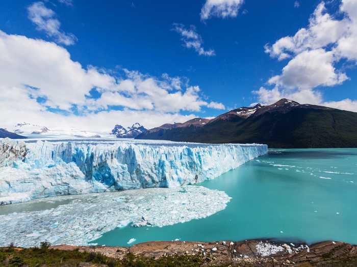 Los Glaciares National Park in Patagonia, Argentina, is home to the largest ice mantle outside of Antartica. Glaciers feed into the nearby Lake Argentino to create a breathtaking view.