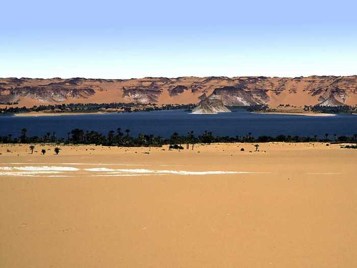 The Lakes of Ounianga are 18 interconnected lakes in the Ennedi region of the Sahara desert. The water formations amidst the desert landscape make for a stunning sight.