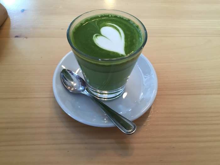 Rather than a latte, I ordered a matcha cortado, which is made with a shot of matcha and a splash of steamed milk.