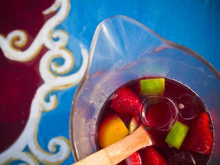 A refreshing wine cocktail served all over Spain, sangria can be made with red or white wine. It