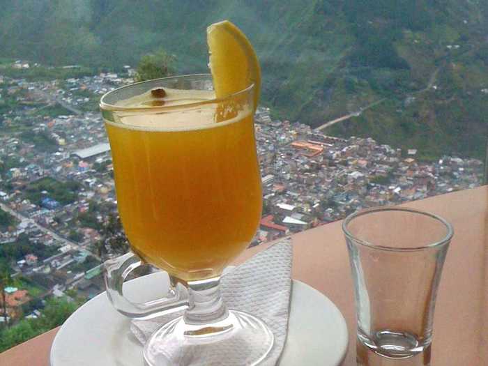 Canelazo, a hot and spicy drink made with fruit juices, canela (cinnamon sticks), brown sugar, water, and aguardiente or rum, is a favorite in Ecuador, especially around Christmas.