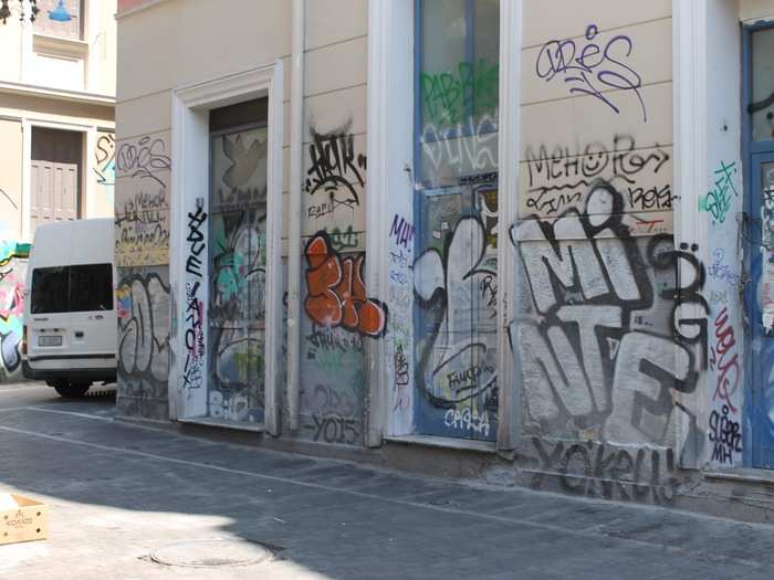 This is a typical view of one of the side-streets without any shops or places to eat on it.