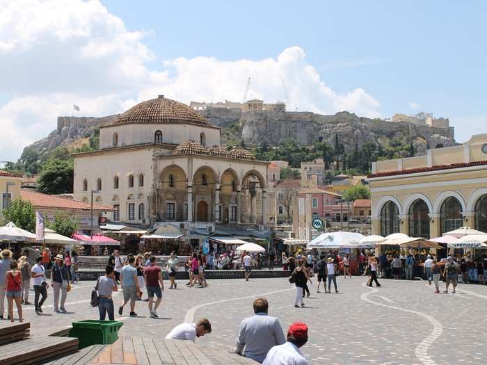 Monastiraki, a square on the site of a 10th-century monastery, had a great view of the Acropolis.