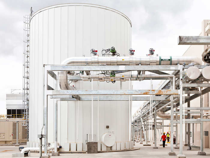 The data center in South Carolina has this water tank that can hold up to 240,000 gallons of water, which is used to cool data centers.