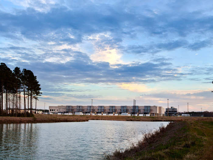 To save water, Google is experimenting with this rainwater retention pond in its South Caroline data center.