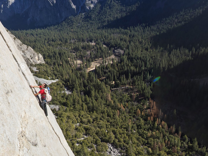 This is Honnold at a section called the "Stovelegs," 930 ft above ground.