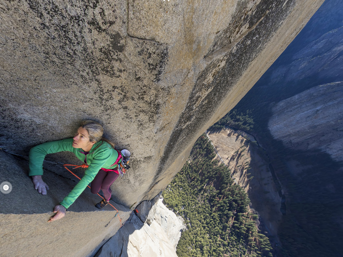 Lynn Hill staying glued to the wall, 2,500 ft above ground.