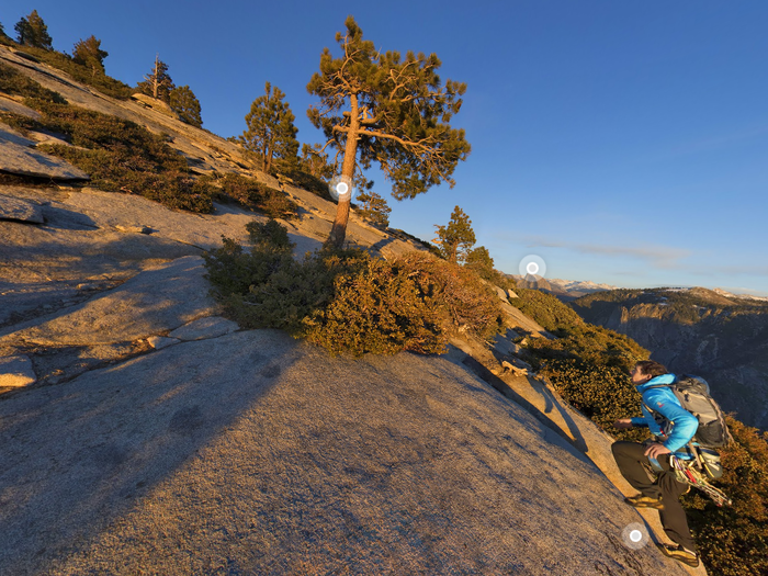 Honnold sprinting to the finish line. The tree in the middle marks the top of the route.