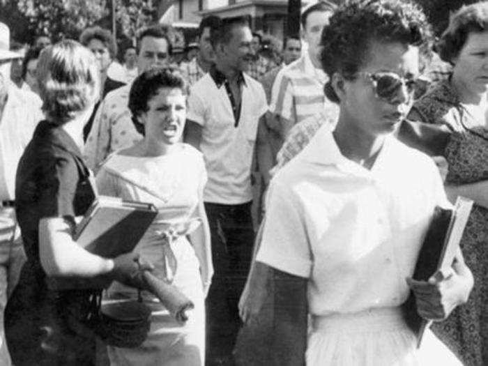 Elizabeth Eckford sustained jeers from the unwelcoming mob on the first day of school.