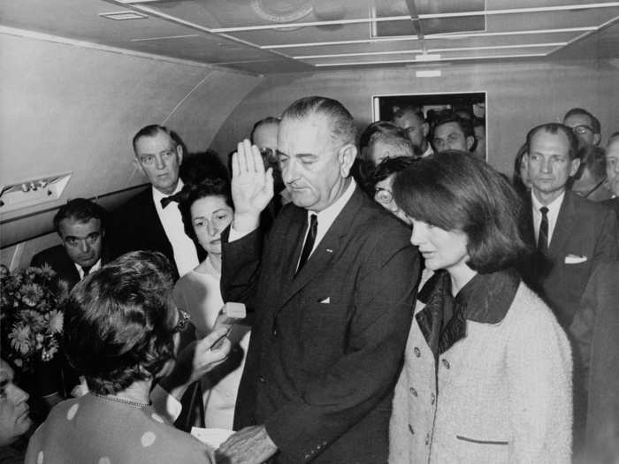 Lyndon. B. Johnson was sworn in as president aboard Air Force One two hours after Kennedy