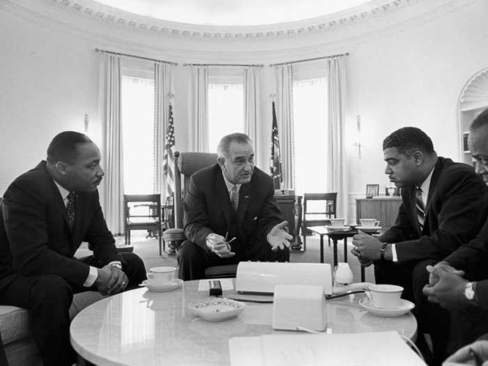 Johnson met with MLK and James Farmer, another civil rights activist, in the Oval Office in 1964.