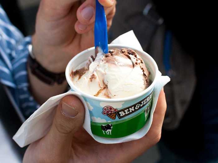 Sample ice cream at the Ben & Jerry