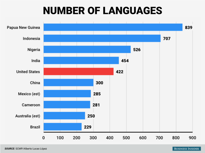 People come from everywhere to live here. This can be seen in the diversity of languages spoken in the US.