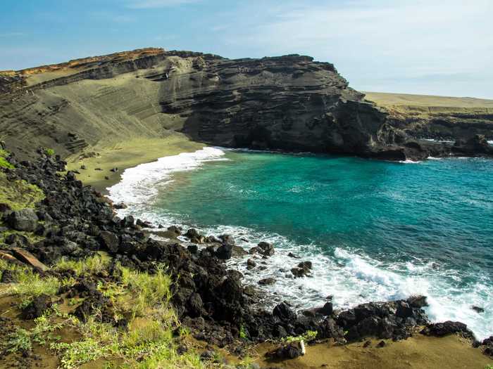 Papakolea Beach, located on the southern tip of Hawaii