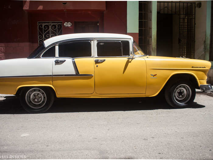 Even cars that appear to be in mint condition, like this 1950-era Chevy, are likely to have a Russian carburetor and a Peugeot diesel engine under the hood.