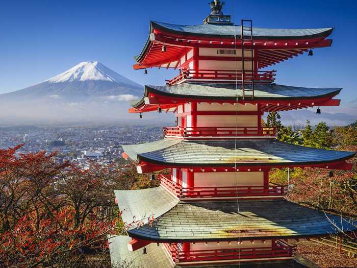 The city has epic views of nearby Mt. Fuji. One of the best places to take in the view is from the Chureito Pagoda.