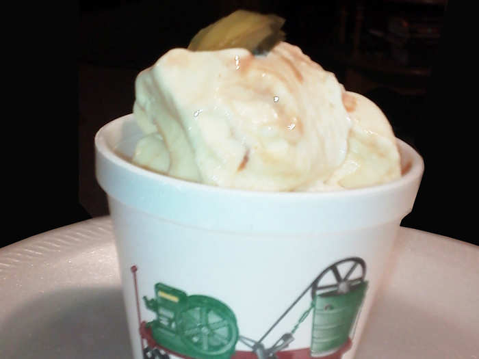 BBQ Pickle Ice Cream: Vanilla ice cream infused with a light BBQ sauce and diced pickles.