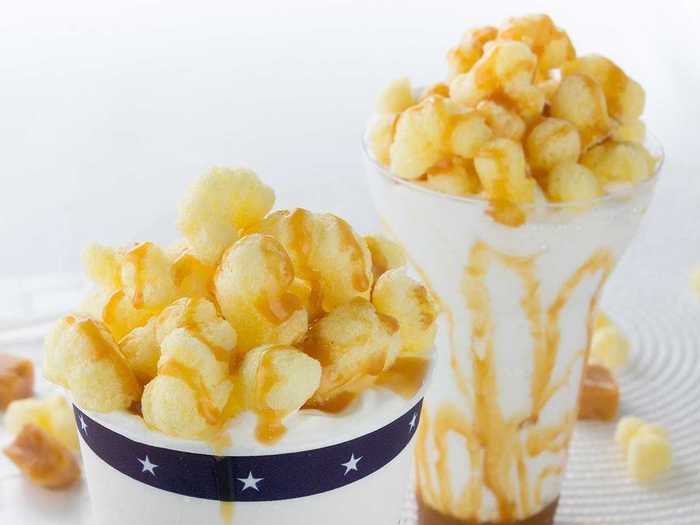 Salted Caramel Puff malts and sundaes: Vanilla ice cream topped with caramel sauce and finished with salty, crunchy puffcorn.