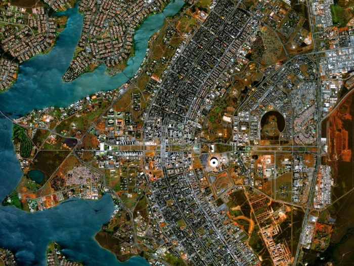 Overview of the urban plan of Brasilia. The city was founded on April 21, 1960 in order to move the capital from Rio de Janeiro to a more central location within Brazil. The design — resembling an airplane from above — was developed by Lúcio Costa and prominently features the modernist buildings of the celebrated architect Oscar Niemeyer at its center.