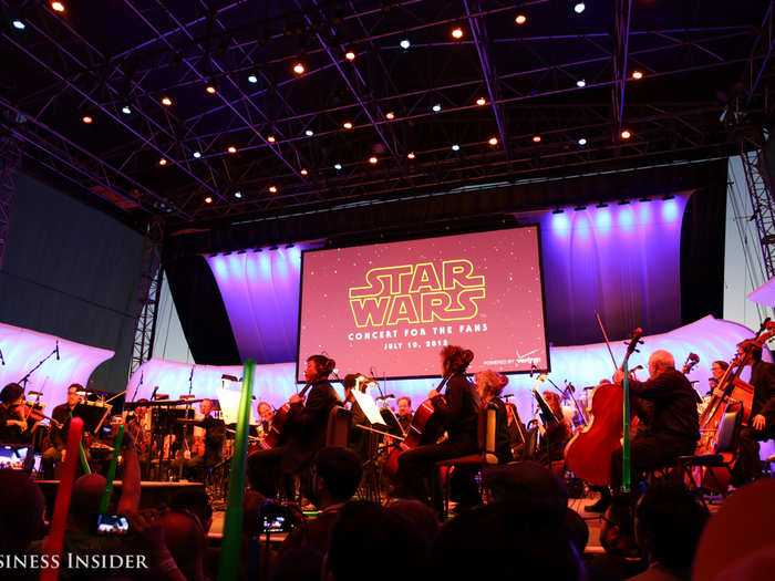 The San Diego Symphony took their seats on stage, where a large screen displayed the "Star Wars" logo. But we had a while to wait.