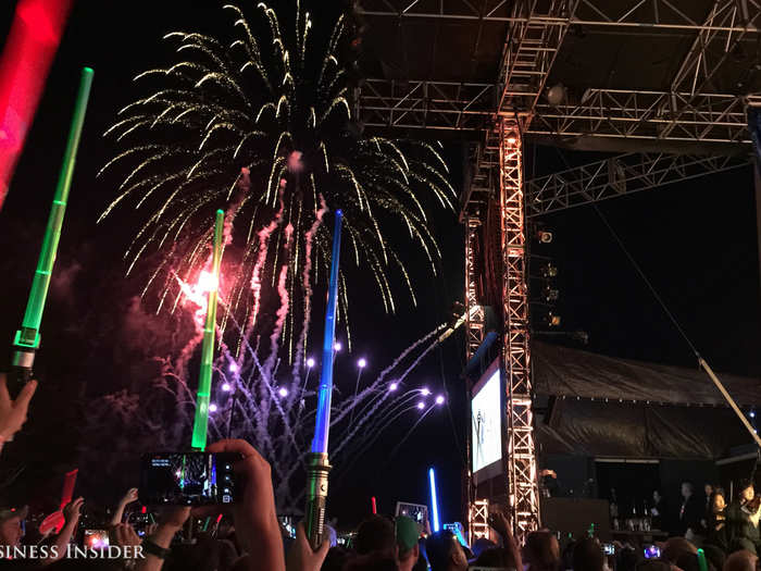 The symphony ended with a roaring performance of the "Star Wars" theme music, punctuated by a fireworks display over the bay.