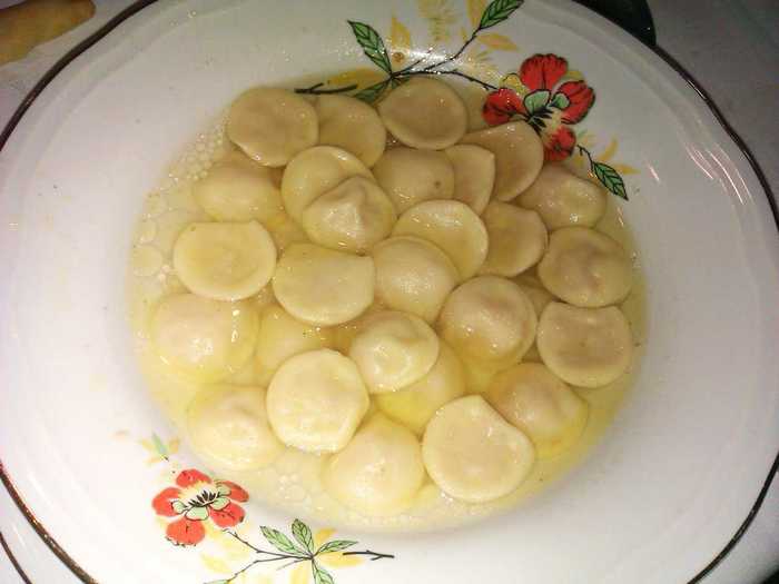 Commonly served in broth during the holidays, anolini is a circular pasta stuffed with a meat and vegetable mixture. It