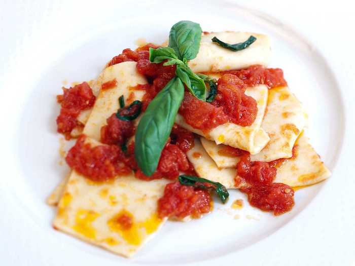 Also known as tacconelle, sagne a pezze comes from the region of Abruzzo in the eastern part of central Italy. The flat, geometric-shaped noodles are best paired with fresh tomatoes, basil, garlic, and extra virgin olive oil, topped with pecorino cheese.