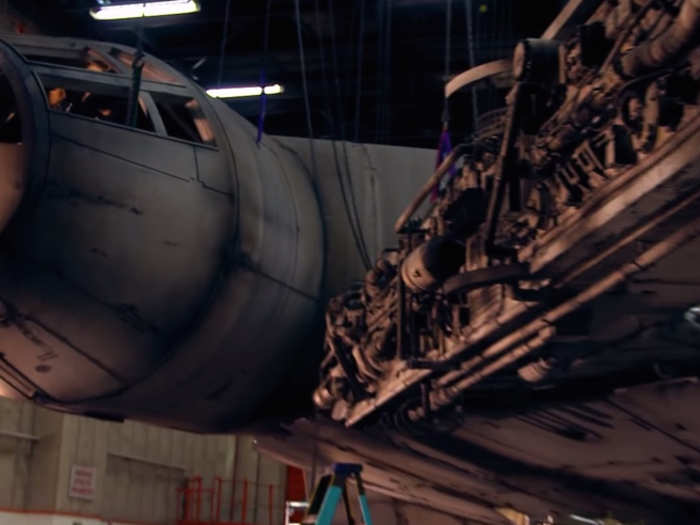 The producers also built a full-sized Millennium Falcon. Here