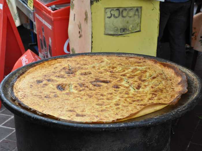 Socca is a type of pancake made with chickpea flour and olive oil that