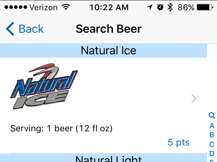 As you can see, the beer database is very helpful (Although in the end, most regular beers are 5 points and light are 4).