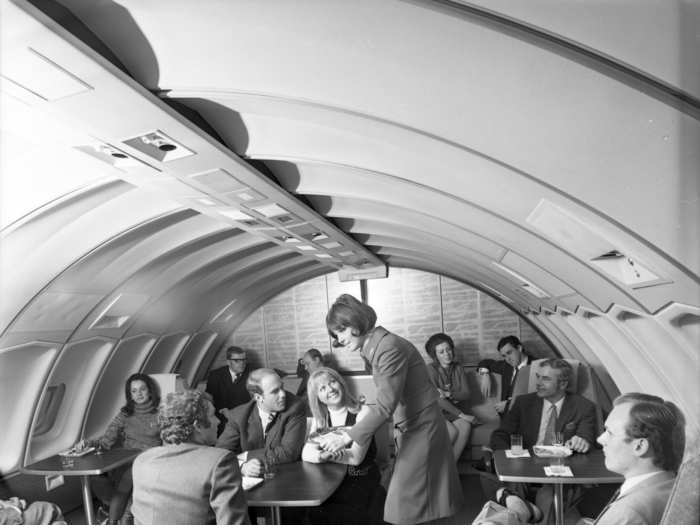 The whole set up was just really social on this 1971 KLM flight. Comparatively, flying today is like being on an airborne bus.