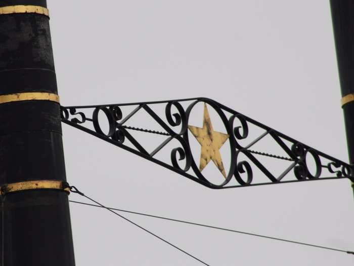Check out the two Mickeys on the corners of this metal feature at The Mark Twain Riverboat.