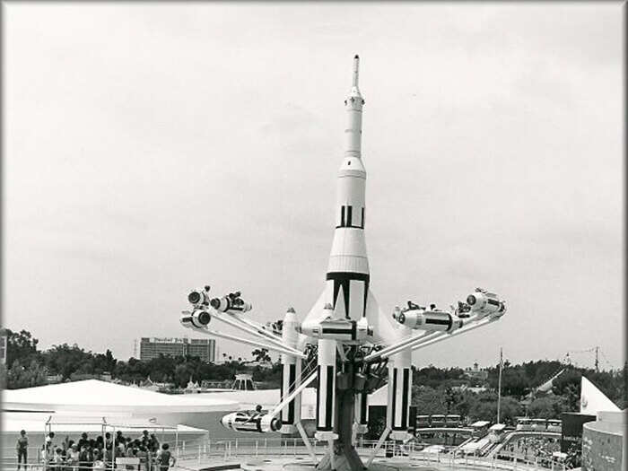 Tomorrowland filled out with rides like The Peoplemover. Guests boarded small trains that ran on an elevated track, providing panoramic views of the park. The attraction closed in 1967 because Imagineers thought it was too outdated.