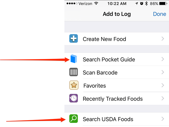 The "Pocket Guide" and USDA food lists are the go to databases to look up the foods you eat and add them to your daily log. But there are a few other useful databases to search in as well (some of which costs an extra dollar or two to access)