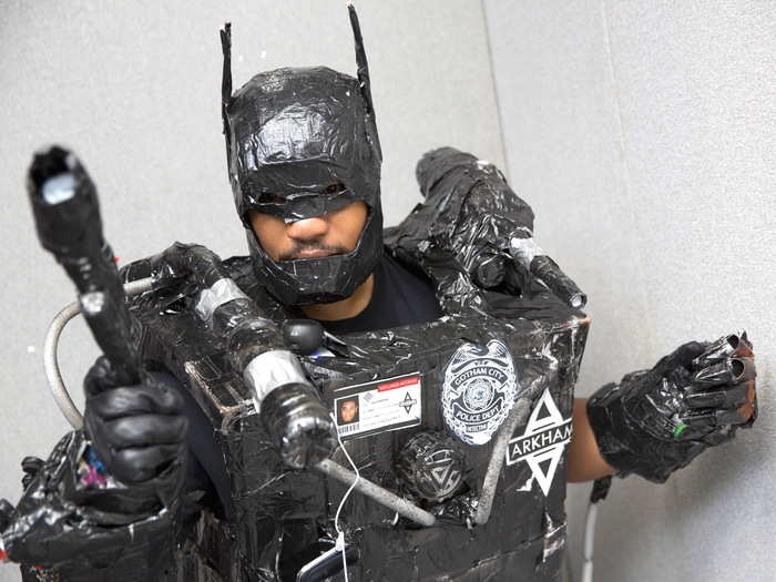 Cosplay fan David Dafinone poses as an Arkham Enforcer from the Arkham franchise.