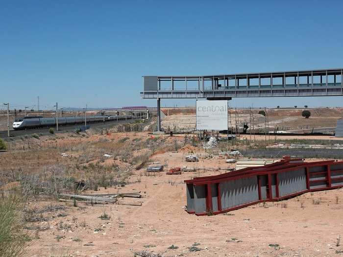 High speed rail was supposed to connect the airport to Madrid, Sevilla and other towns on the AVE train network, but a walkway between the two, seen here, was never completed.