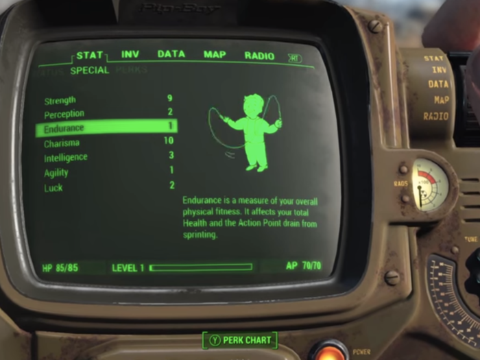 Alongside a snazzy blue jumpsuit, the main character of "Fallout 4" comes equipped with a "Pip Boy" – a wrist-mounted computer that acts as the game