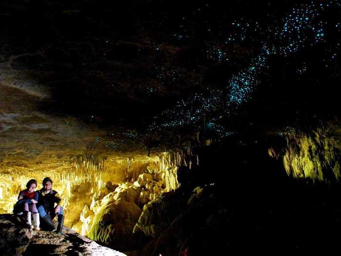 Gaze at the thousands of tiny glow worms in New Zealand that illuminate the Waitomo Glowworm Cave.