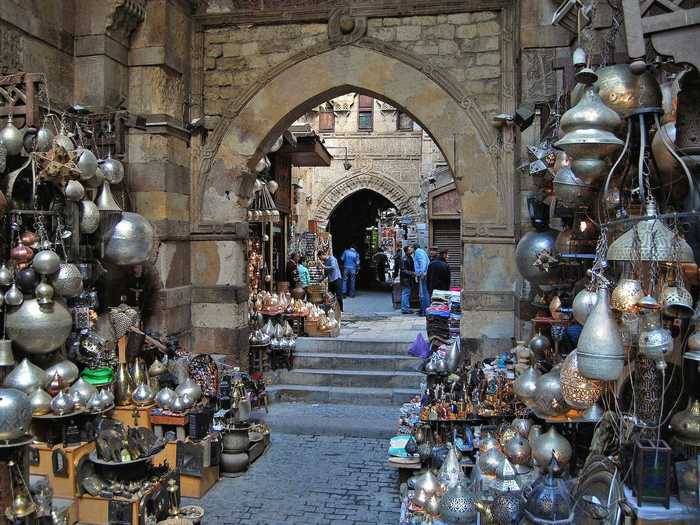 Set in a former mausoleum, Khan el-Khalili is one of the most well-known souks in Cairo, Egypt. The bazaar is a favorite among locals for gold, so if that