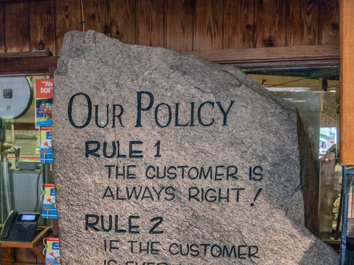 Immediately upon entering is “The Rock,” a three-ton hunk of granite with the company’s two rules of customer service literally written in stone.