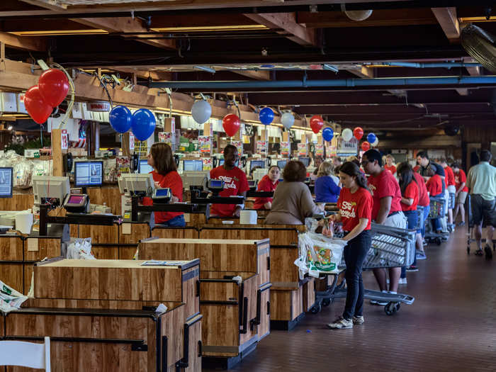 All checkouts manned! It seemed pretty busy.